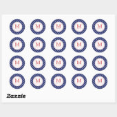 Sticker Rond 4 juillet Étoiles Bleu Rouge Monogramme Partition (Feuille)