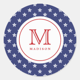 Sticker Rond 4 juillet Étoiles Bleu Rouge Monogramme Partition