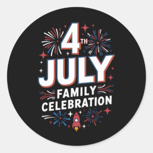 Sticker Rond 4 juillet Famille Fête 2024 Groupe Famille