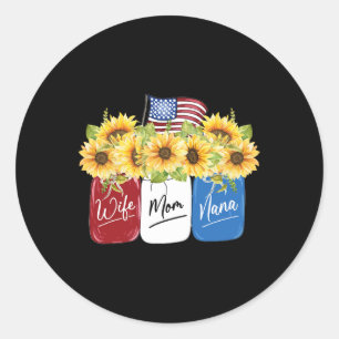 Sticker Rond 4 juillet Femme Maman Nana Tournesol Avec Américai