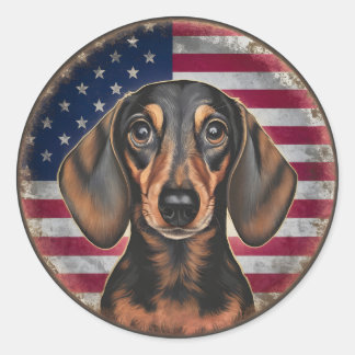 Sticker Rond 4 juillet Fête de l'Indépendance Cercle Dachshund