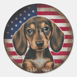 Sticker Rond 4 juillet Fête de l'Indépendance Cercle Dachshund