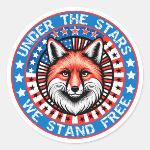 Sticker Rond 4 juillet fête de l'indépendance renard patriotiqu