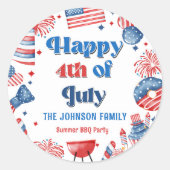 Sticker Rond 4 juillet Fireworks America Drapeau BBQ (Devant)