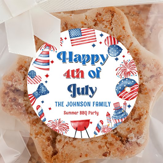 Sticker Rond 4 juillet Fireworks America Drapeau BBQ