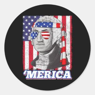 Sticker Rond 4 juillet George Washington Patriotique Merica Fla