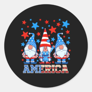 Sticker Rond 4 juillet Gnomes Drapeau patriotique américain Gno