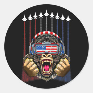 Sticker Rond 4 juillet Gorilla Lover Drapeau américain Patrio