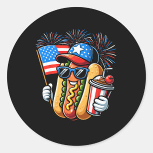 Sticker Rond 4 juillet hotdog jour de l'indépendance patriotiqu