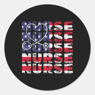 Sticker Rond 4 juillet Infirmière Américaine Drapeau Infirmière