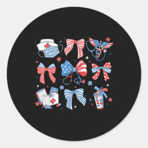 Sticker Rond 4 Juillet Infirmière Coquette Bow Icu Crna Médi ch