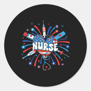 Sticker Rond 4 juillet Infirmière Drapeau Américain 4 Juillet N