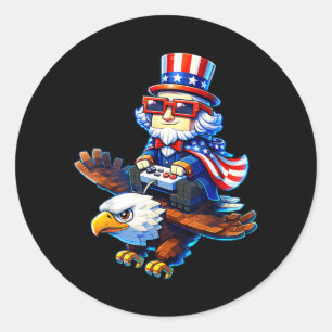 Sticker Rond 4 juillet joueur patriote Oncle Sam Rétro Pixel