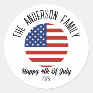 Sticker Rond 4 juillet Jour de l'Indépendance Nom personnalisé