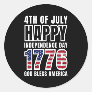 Sticker Rond 4 juillet Joyeux Jour de l'Indépendance 1776 Dieu 