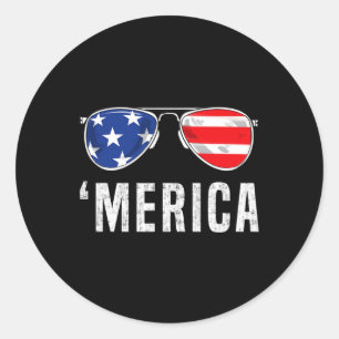 Sticker Rond 4 juillet Merica Drapeau Lunettes de soleil Garçon