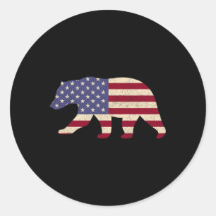 Sticker Rond 4 juillet Ours Patriotique Américain Drapeau Grand