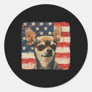 Sticker Rond 4 juillet Patriotique Chihuahua Chig Hommes Femmes