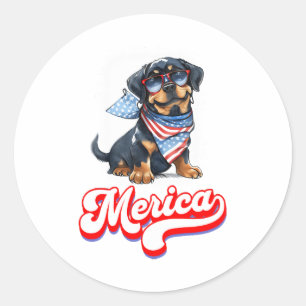 Sticker Rond 4 juillet Patriotique Dog Rottweiler Merica