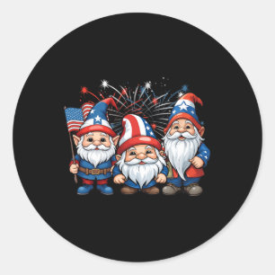 Sticker Rond 4 juillet Patriotique Gnomes Drapeau Américain Usa
