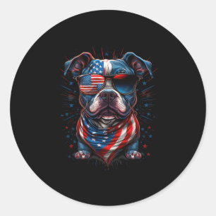 Sticker Rond 4 juillet Patriotique Staffordshire Bull Terrier D