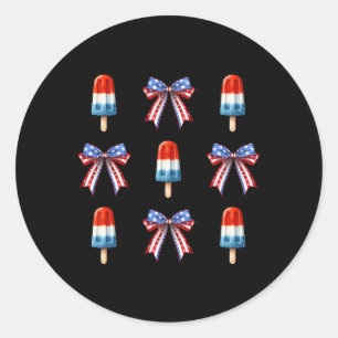 Sticker Rond 4 juillet Popsicle Bows Coquette American Flag P