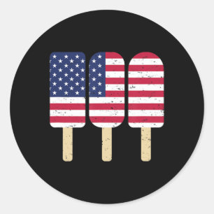 Sticker Rond 4 juillet Popsicle Patriotic American Flag Memor