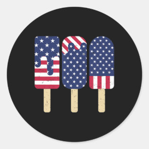 Sticker Rond 4 juillet Popsicle Patriotic American Flag Memor