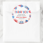 Sticker Rond 4 juillet Rouge Blanc Bleu Merci d'anniversaire (Sac)