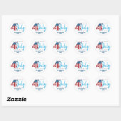 Sticker Rond 4 juillet Rouge Blanc Bleu USA Drapeau Gras (Feuille)