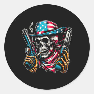 Sticker Rond 4 juillet squelette crâne Usa patriotique américai