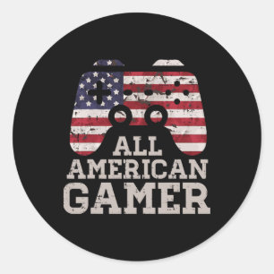 Sticker Rond 4 Juillet Tous Américain Gamer Patriot Hommes Garç