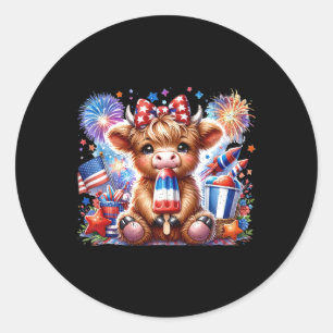 Sticker Rond 4 juillet Vache Popsicle Firework Usa American