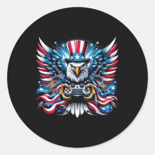 Sticker Rond 4 juillet Vidéo Jeu Bald Eagle drapeau américain B