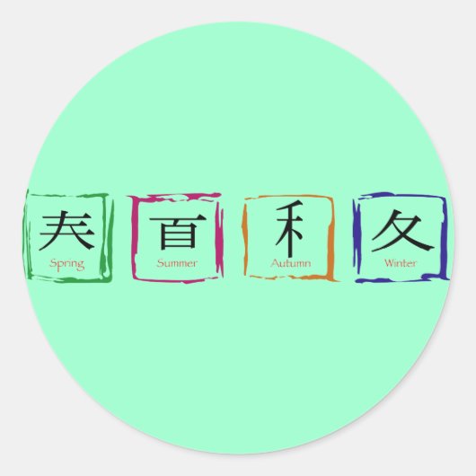 Sticker Rond 4 saisons en japonais - texte noir (Devant)