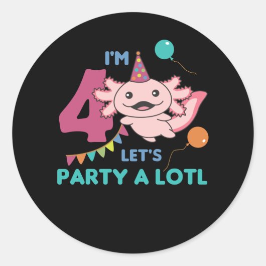Sticker Rond 4e anniversaire Axolotl 4 ans douces Axolotls (Devant)