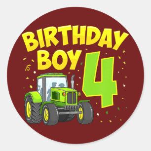 Sticker Rond 4e anniversaire garçon 4 ans ferme camion tracteur