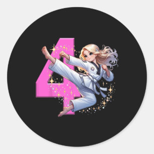 Sticker Rond 4e anniversaire Girl Martial Arts Party Taekwondo