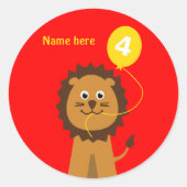 Sticker Rond 4e anniversaire lion ajouter nom rouge (Devant)