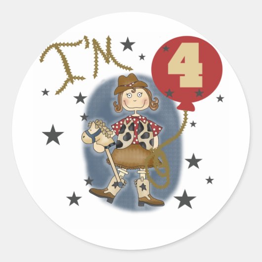 Sticker Rond 4e Cowgirl Tshirts et cadeaux d'anniversaire (Devant)