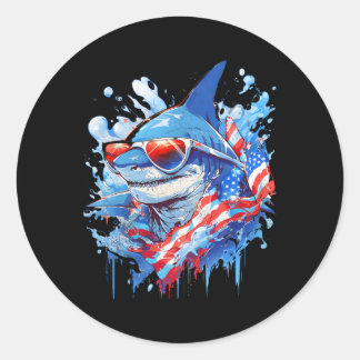 Sticker Rond 4e Jour de l'Indépendance Patriotique Funny Shark 