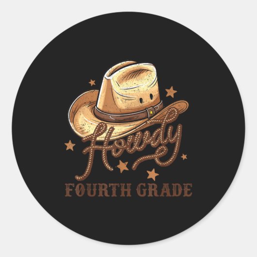 Sticker Rond 4th Grade Teacher Rodeo Country Western Howdy Four (Devant)