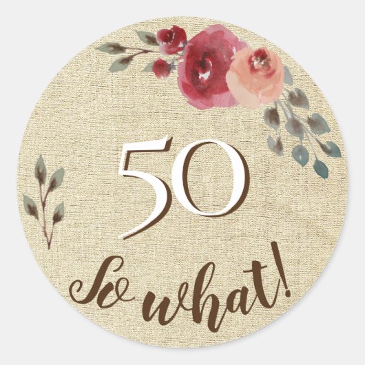 Sticker Rond 50 Alors quelle aquarelle rustique fleurs 50e anni (Devant)
