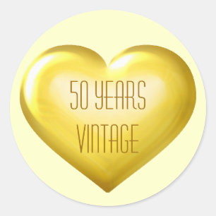 Sticker Rond 50 ans d'anniversaire d'or de coeur vintage d'or
