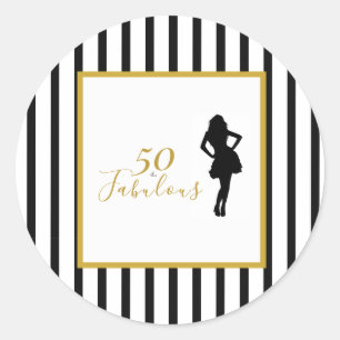 Sticker Rond 50 ans et fabuleux, fête d'anniversaire noire et o