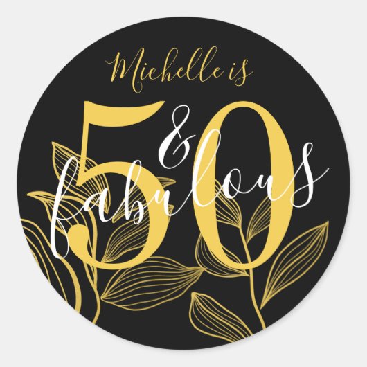 Sticker Rond 50 ans et Fabuleux Moderne Noir & Or (Devant)