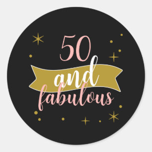 Sticker Rond 50 ans et Fabuleux Noir Or Rose Pâle