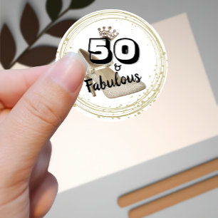 Sticker Rond 50 ans et fabuleux Or Noir Anniversaire Gras