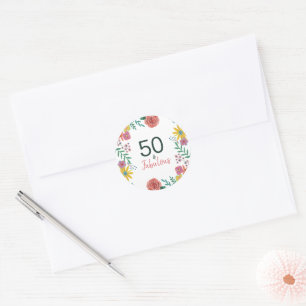 Sticker Rond 50 ans et fabuleux vert élégant floral aquarelle c