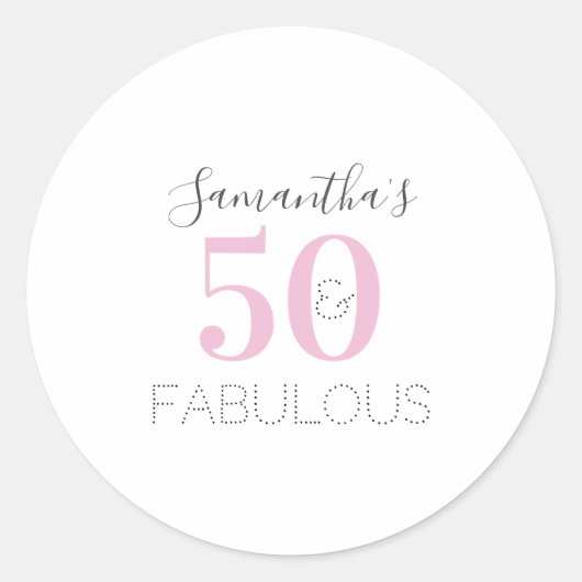 Sticker Rond 50 ans personnalisé et fabuleux Anniversaire rose (Devant)